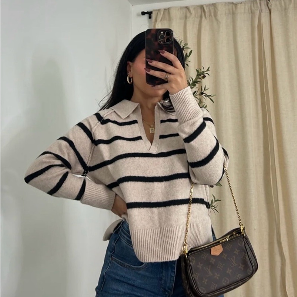 Love Tree Striped Black and Cream Knit Sweater Top
